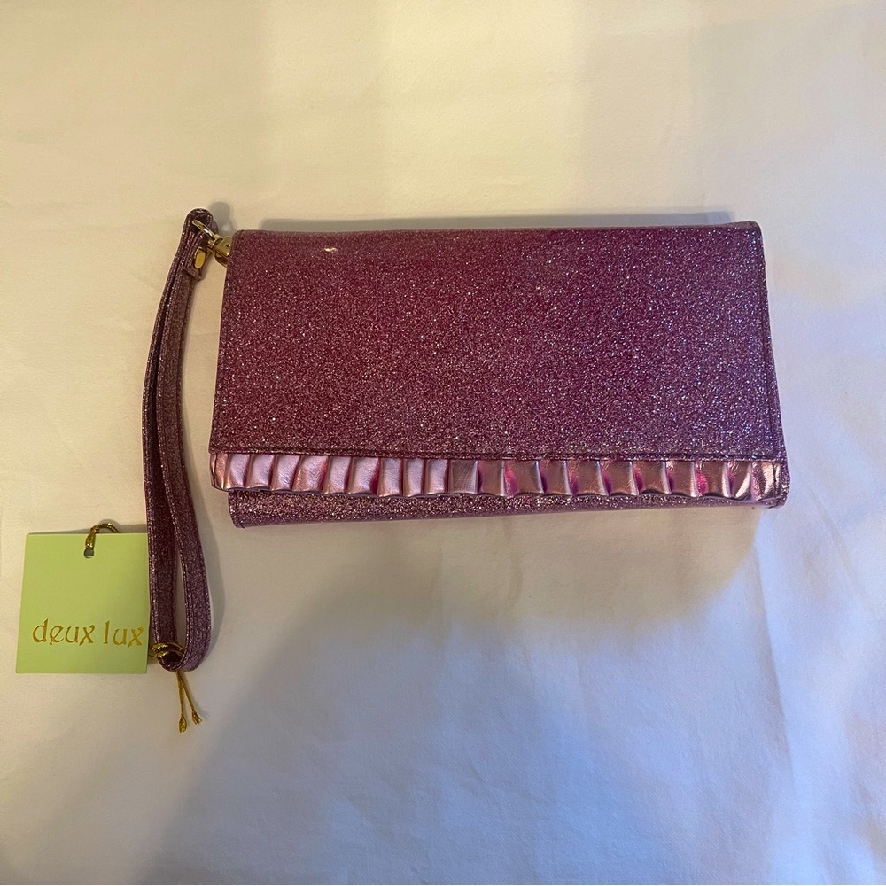 Deux Lux, pink glitter clutch. NWT.